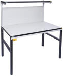  TESDA ESD asztal, 1500x900 mm. 1 db 1500x300 mm-es polccal, 2 db oszloppal, perforált hátfallal