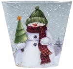  Fém Virágcserép 133×115 Mm - Hóember Zöld Kalapban