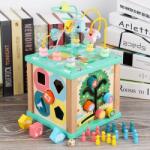 Creative Cub Logic, cu centru de activitati, multifunctional, 5 in 1, pentru copii 3 ani+, din lemn, 30×19×19 cm, multicolor (TOYS-CUBE0106)