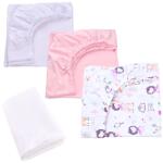 Confort Family Set 3 cearsafuri alb, roz si fetite + protectie impermeabila patut 90x40 50 cm (CFAM5577)