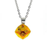  Négyzet alakú, tüzes sárga színű kristály medállal, antiallergén nyaklánc (900150)