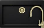 SCHOCK Schock Signus N-100XL konyhai mosogatótálca 790 x 500 mm Cristadur Puro, intenzív fekete és szűrőkosár, túlfolyó takaró és Schock Kavus konyhai csaptelep kihúzható fejjel White Gold (SIN10XLPUKVEWGO)