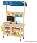 PlayTive lupilu / PlayTive Mud Kitchen PREMIUM NC Kültéri / fából készült kerti játékkonyha, sárkonyha, mosogatóval, főzőlappal, 2 polccal és rajztáblával, 82 x 135 x 50 cm, kék