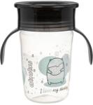 AKUKU Tanulópohár szilikon itatócsőrrel, 360°-os, pandamaci, fekete füllel - diaper