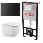 Anahita Construction Set vas WC suspendat Eternity, alb, evacuare orizontala, capac Soft Close inclus, rezervor incastrat Alcadrain, clapeta neagra M578, Anahita (LX1901AM101M578)