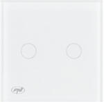 PNI Întrerupător touch cap scara & cruce dublu PNI, cu lumină, alb, sticlă (PNI-CS202W)