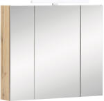 Möbelpartner Dulap baie cu oglindă Karla 80x75 cm PAL stejar deschis 3 uşi iluminare LED (146541)