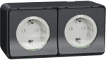 Schneider Electric Priză dublă cu împământare Schneider Mureva IP55 gri, montaj aplicat orizontal (MUR80006)