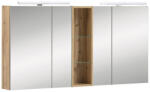 Möbelpartner Dulap baie cu oglindă Duo 140x75 cm PAL stejar deschis 4 uşi iluminare LED (701523)