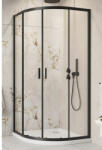 Radaway Cabină de duș semirotundă cu cădiță Radaway Alienta Black A800 sifon, 80x80 cm, sticlă transparentă, profil negru (202401)