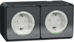 Schneider Electric Priză triplă cu împământare Schneider Mureva IP55 gri, protecție copii, montaj aplicat orizontal (MUR86038)