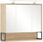Möbelpartner Dulap baie cu oglindă Limone 70x68 cm PAL stejar deschis 3 uşi iluminare LED (150012)