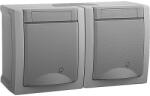 Panasonic Priză dublă cu împământare Panasonic Pacific IP54 gri, montaj aplicat orizontal (P-PS+S)