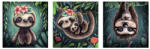 The Wall Set 3 tablouri canvas The Wall Sloth, 3x 25x25 cm (53314)