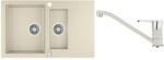 Teka Pachet chiuvetă bucătărie tegranit 2 cuve Teka Clivo 60 B-TQ 49.5x80 cm bej , incl. baterie MF2 (PCCLIVO60TB)