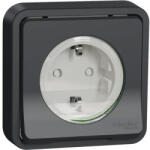 Schneider Electric Priză simplă cu împământare Schneider Mureva, protecție pentru copii IP55, gri, incl. ramă (MUR86132)