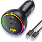 Baseus Incarcator Auto cu Lumini RGB, 2x Type-C, USB, 152.5W, Fast Charging - Baseus (C00036101111-00) - Cluster Black (C00036101111-00)