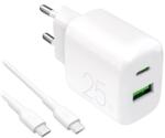 PURO PROLITE 25W USB-A / USB-C fali töltő + USB-C - USB-C kábel 1, 2m - fehér (PUTCUSBAC25WDYKCCWHI)