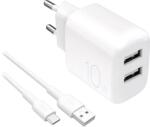 PURO PROLITE 10W 2x USB-A fali töltő + USB-A - USB-C kábel 1, 2m - fehér (PUTC2USBA10WDYKACWHI)