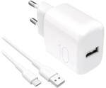 PURO PROLITE 10W USB-A fali töltő + USB-A - USB-C kábel 1, 2m - fehér (PUTCUSBA10WDYKACWHI)