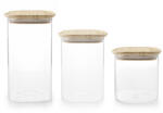 ibili Set 3 recipiente depozitare alimente Ibili-Borosilicato, sticla borosilicata bambus, transparent maro (IB-681008SET)