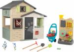 Smoby Set căsuța Prietenilor și perete de joacă cu 6 activități Friends Evo Playhouse Life Smoby extensibil și cărucior cu unelte de lucru (SM810206-A23) Casuta pentru copii