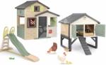 Smoby Set căsuța Prietenilor cu tobogan ecologic în culori naturale Friends Evo Playhouse Green Smoby extensibilă suprafața de alunecare 2, 3 m cu apă și coteț pentru găini cu cuib și hrănitoare (SM810206-A Casuta pentru copii