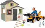 Smoby Set căsuța Prietenilor și tractor cu pedale Friends Evo Playhouse Life Smoby extensibil cu încărcător excavator și accesorii de grădină (SM810206-A30) Casuta pentru copii
