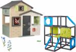Smoby Set căsuța Prietenilor și cățărătoare cu pereți de cățărat Frame Kraxxl Friends Evo Playhouse Life Smoby extensibilă cu gaură pentru aruncarea mingii (SM810206-A28) Casuta pentru copii