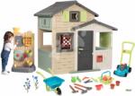 Smoby Set căsuța Prietenilor și centru de joacă cu roabă Friends Evo Life Playhouse Smoby extensibilă cu mașină de tuns iarba cu unelte de grădină (SM810206-A3)