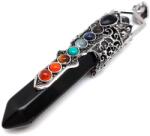 R. M. ékszer Csúcs fém korona csakra obszidián medál 2x8cm (022035)