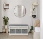 Kring Milo pad / cipőtartó, 95x35x49 cm, 3 tárolóhely, MDF, fehér