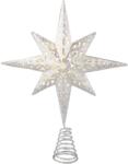 Lumineo Star Lumineo microLED karácsonyfa fejtető, magasság 30 cm, átmérő 24 cm, 10 mikroLED, fém, szatén bevonat, ezüst