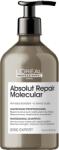 L'Oréal Serie Expert Absolut Repair Molekuláris sampon sérült hajra, Peptidkötésekkel és 5 aminosavval formulázva, Helyreállítja a haj makromolekuláris szerkezetét, Szulfátmentes, 500 ml