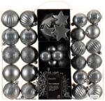 Decoris karácsonyi díszdoboz készlet, műanyag, többféle méretben, szürke, 40 db