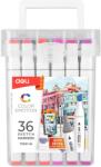 Deli Rajzoló markerek, dupla hegy 1mm/7mm, műanyag doboz, 36 db/készlet (DLE70801-36)