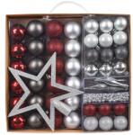 Kring Karácsonyfadísz szett: Gömb + Füzér + Csúcsdísz, 50 db-os, Piros/Ezüst (EG01-PE18-5024M18A01-red/silver)
