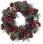 Kring Karácsonyi koszorú, 34 cm, tobozokkal, csillagokkal és bogyókkal díszítve (CK814-19D0364)