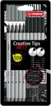 STABILO Creative Tips, 2 szín x 0, 2, 0, 4, 0, 7, 1 mm, ecset, 10 db / készlet, fekete, szürke, Arty karton tok (SW8910120)