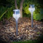 Garden of Eden kültéri LED napelemes lámpa csomag, alkonyérzékelő, 12 db, 40 mAh akkumulátor, szatén fém + üveg, 370 mm