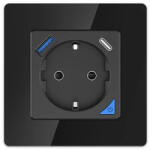 EXTRALINK Smart Life Wall Socket Set Pro, okos konnektor és keret szett, szín: fekete, 230V, 1x USB A, 1x USB C, WiFi
