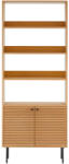 House Nordic Kyoto könyvespolc, 2 ajtós, 4 polc, tölgy furnér, natúr, fekete fém lábak 80x30x200 cm (3002010) - geminiduo