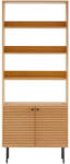 House Nordic Kyoto könyvespolc, 2 ajtós, 4 polc, tölgy furnér, natúr, fekete fém lábak 80x30x200 cm (3002010) - homelux