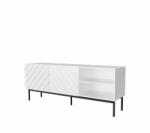 Cama MEBLE Comoda TV Cama Meble Abeto pe cadru din otel Negru, 150x42x60 cm, Alb lucios (ABETORTV15+ST B)