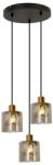 Reality Elmo Pendant lamp 3-ltmetal sand black+black cable+ dark gold crownie shade+smokey glass Crownie shade w D12*H11cm smokey glass 3 x E14, max. 40W bulb not inclsize: D25*H120 cm - REAL-338 (REAL-338803