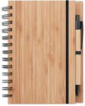 Midocean Bambusz borítójú spirálos vonalas jegyzetfüzet tollal (MO9435-40)
