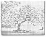 PontPöttyöző - Virágzó sakura bonsai Méret: 40x50cm, Keretezés: Keret nélkül (csak a vászon), Szín: Kék