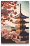  Gyémántszemes kirakó - Pagoda sakurával Méret: 40x60cm, Keretezés: Műanyagtáblával, Gyémántok: Négyzet alakú