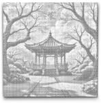  PontPöttyöző - Virágzó sakura pavilonnal Méret: 50x50cm, Keretezés: Kerek keret, Szín: Kék