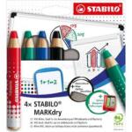STABILO MARKdry táblákhoz és flipchartokhoz 4db-os vastag színes ceruza készlet törlőkenővel és hegyezővel (STABILO_648/4-5) (STABILO_648/4-5)